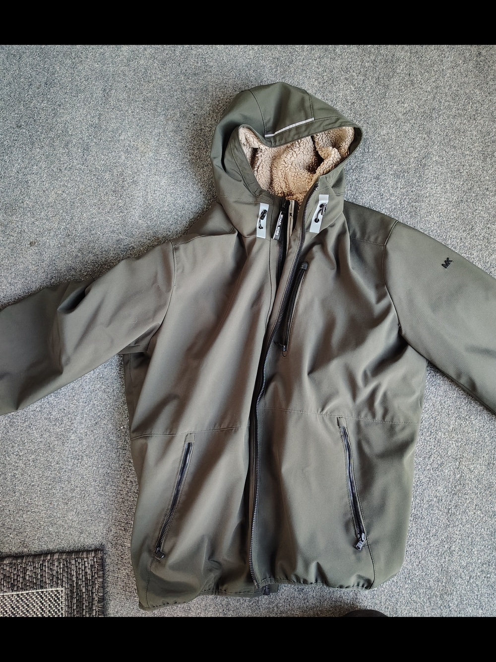 Michael Kors Olive Khaki Hooded Performance Jacket with Sherpa Trim